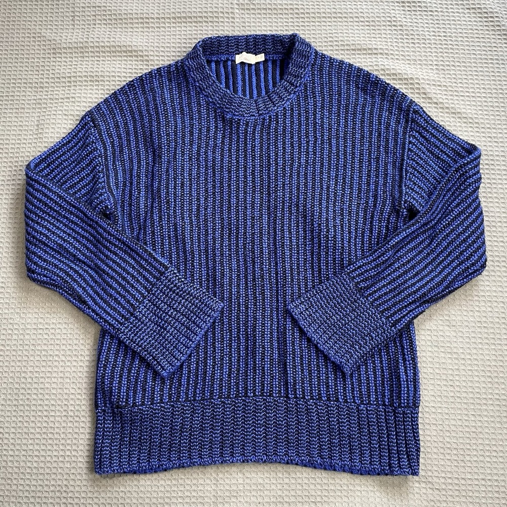 Faherty Heirloom Cotton Sweater Small Womens Relaxed Organic Snorkel Stripe Blue